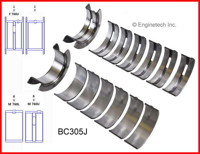 Enginetech BC305J010 Engine Full Crankshaft Main Bearing Set for Automotive Rebuilds