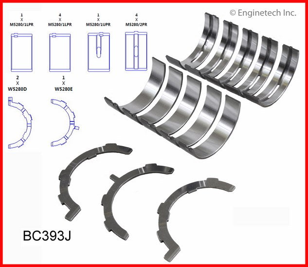 Enginetech BC393J.50 Engine Full Crankshaft Main Bearing Set for Ford and Lincoln 2012-2013 Models