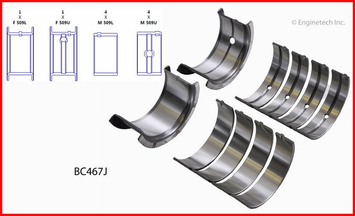 Enginetech BC467J010 Engine Full Crankshaft Main Bearing Set for Classic Chevrolet Models