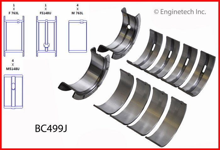 Enginetech BC499J030 Engine Full Crankshaft Main Bearing Set for Dodge Dakota and Jeep Cherokee