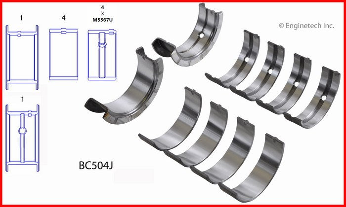 Enginetech BC504JSTD Engine Full Crankshaft Main Bearing Set for Buick and Chevrolet Cavalier