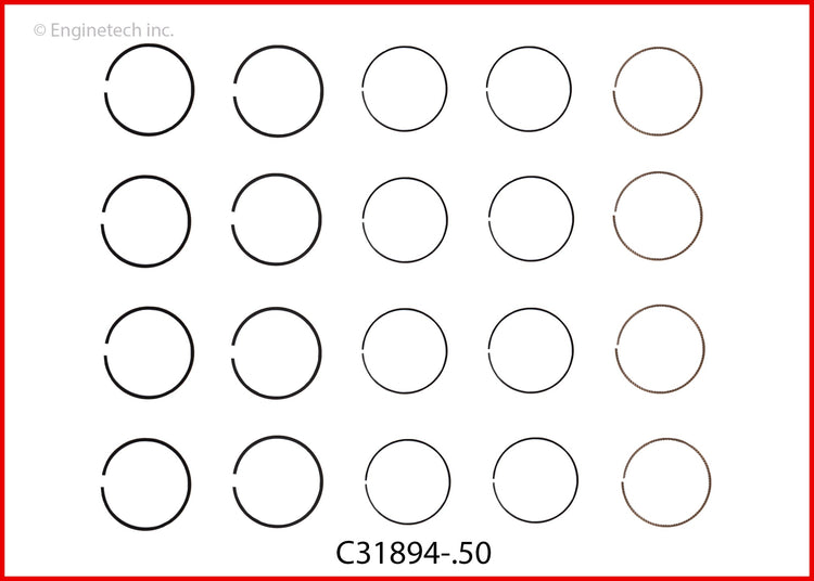 Enginetech C31894-STD Engine Premium Piston Ring Complete Set for Hyundai and Kia