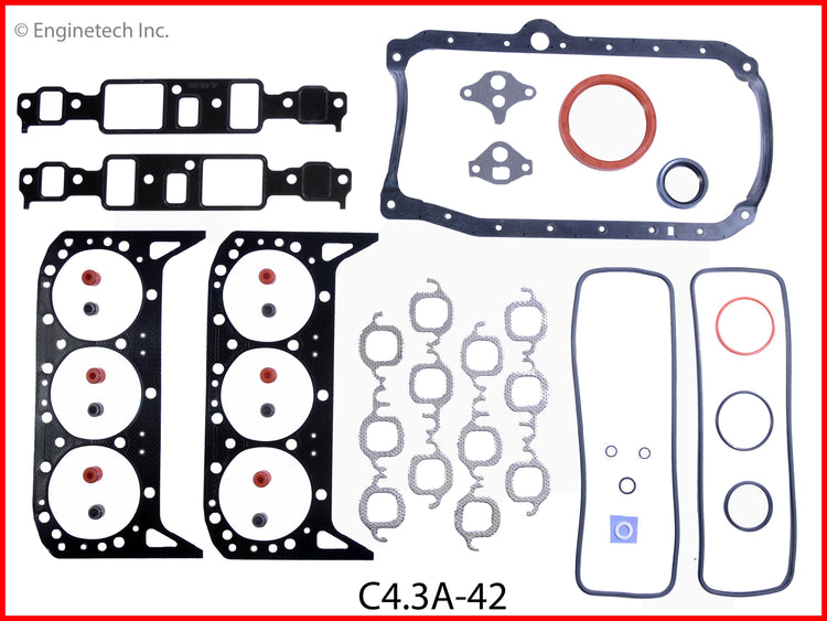 Enginetech C4.3A-42 Engine Full Gasket Set for Chevrolet and GMC Cars and Trucks