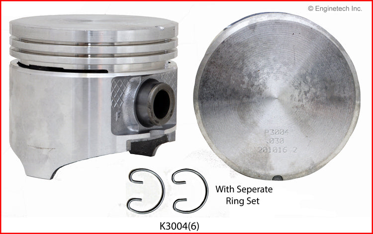Enginetech K3004(6)060 Engine Piston Kit with Full Ring Stack for Dodge B150 (1988-1997)