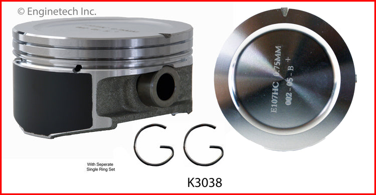 Enginetech K3038(6)PSTD Engine Piston Kit with Separate Full Ring Stack for 2004-2005 Buick, Chevrolet, and Pontiac Models