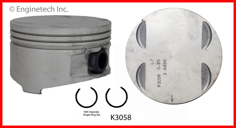 Enginetech K3058(8)P.50 Engine Piston Kit with Separate Full Ring Stack for Cadillac Models