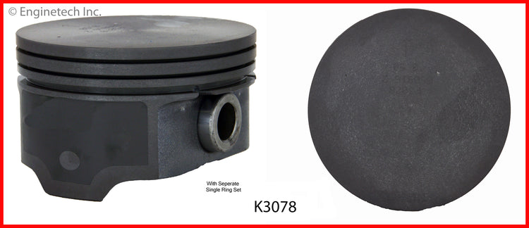 Enginetech K3078(8)PSTD Engine Piston Kit with Separate Full Ring Stack for Chevy and GMC 2000-2004 Models