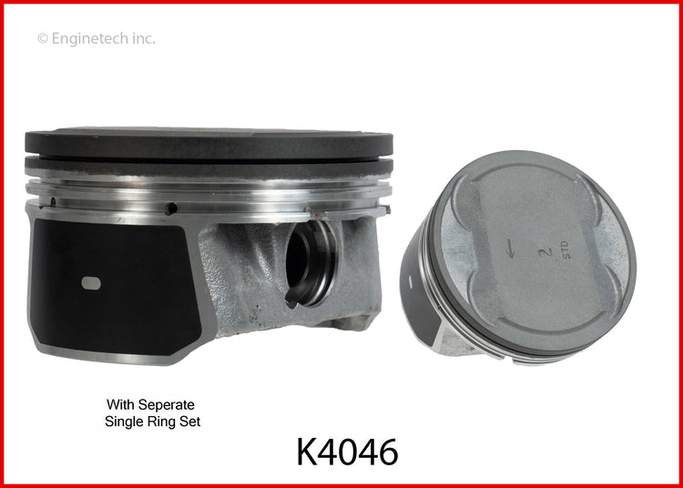Enginetech K4046(6)P.50 Engine Piston Kit with Separate Full Ring Stack for 2012-2013 Ford and Lincoln Models