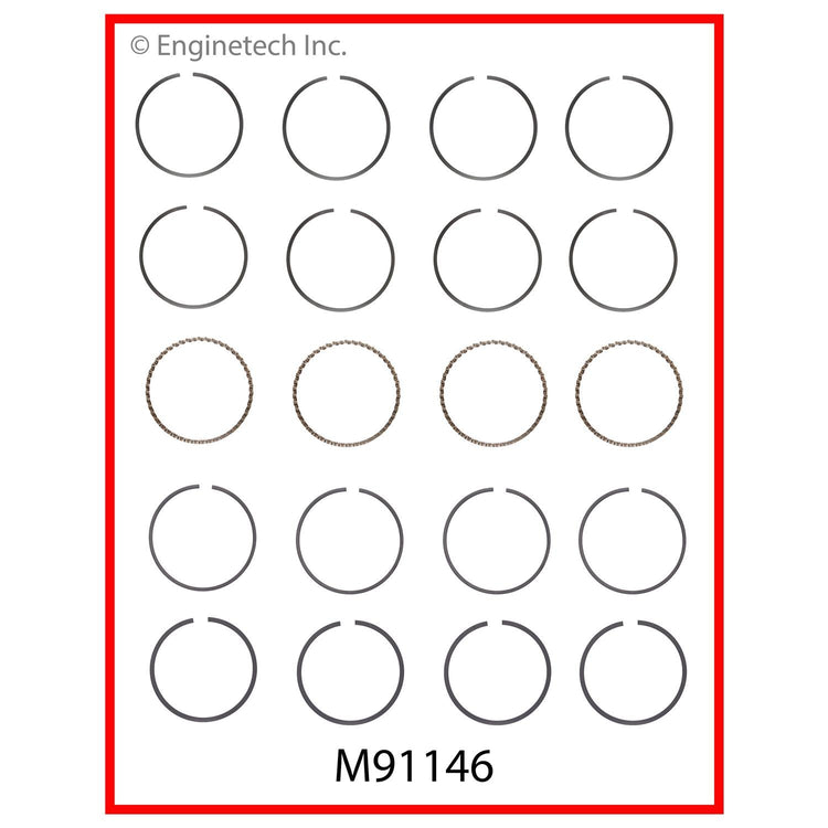 Enginetech M91146-STD Engine Premium Piston Ring Complete Set for Dodge, Plymouth, Hyundai, Chrysler