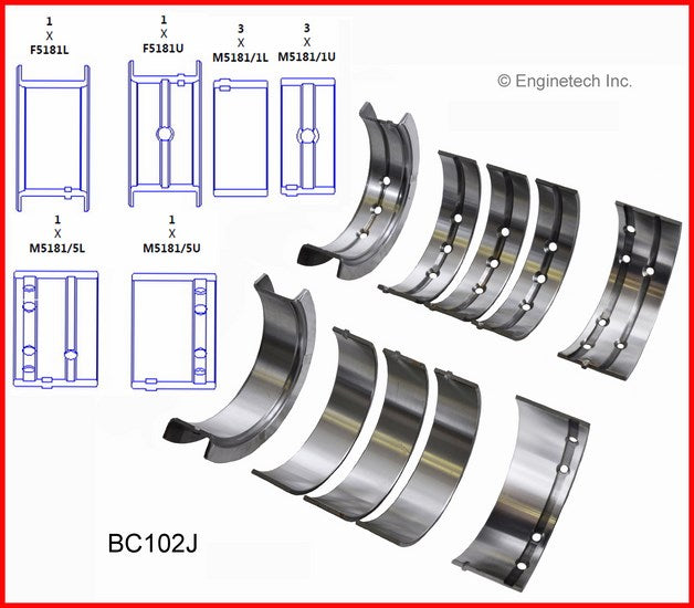 Enginetech BC102J.50 Engine Full Crankshaft Main Bearing Set for Domestic and Import Engines