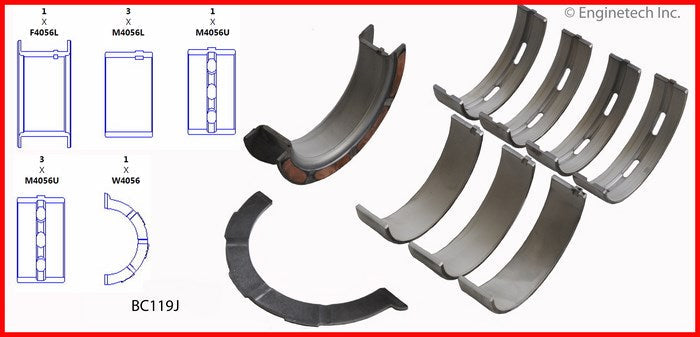 Enginetech BC119J.25 Engine Full Crankshaft Main Bearing Set for Ford, Mazda, Jaguar, Lincoln