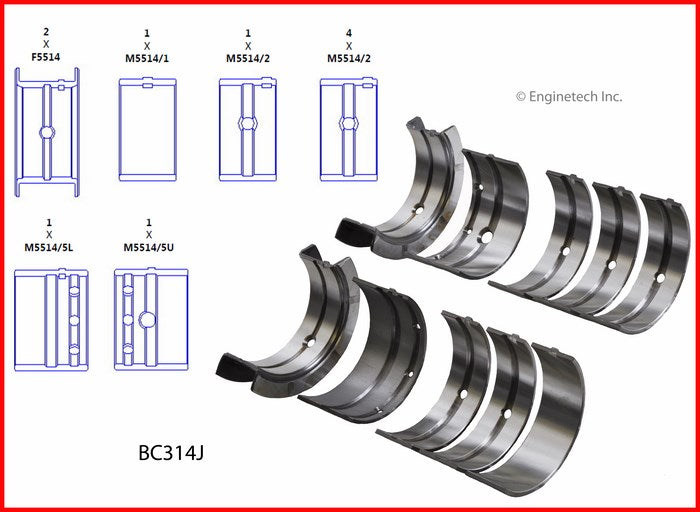 Enginetech BC314J030 Engine Full Crankshaft Main Bearing Set for Domestic and Import Engines