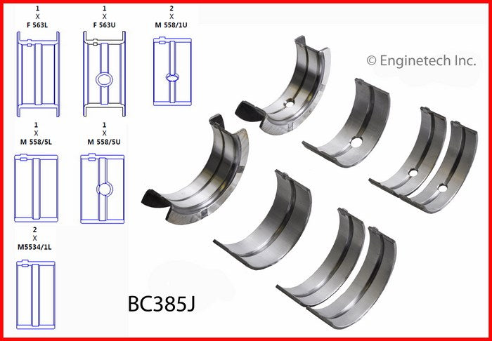Enginetech BC385J020 Engine Full Crankshaft Main Bearing Set for Dodge B150 (1988-1997)