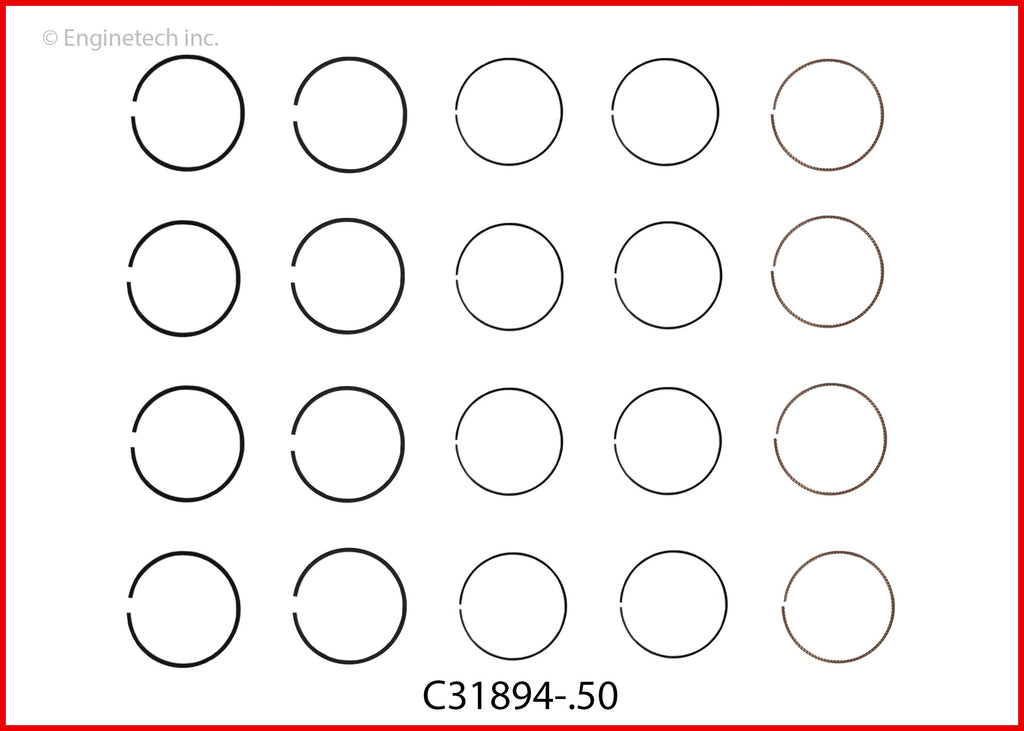 Enginetech C31894-STD Engine Premium Piston Ring Complete Set for Hyundai and Kia