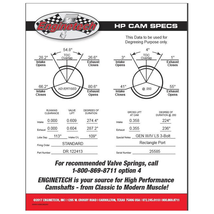 Enginetech High Performance Engine Camshaft Dr. Bumpstick BBPTDR.122413