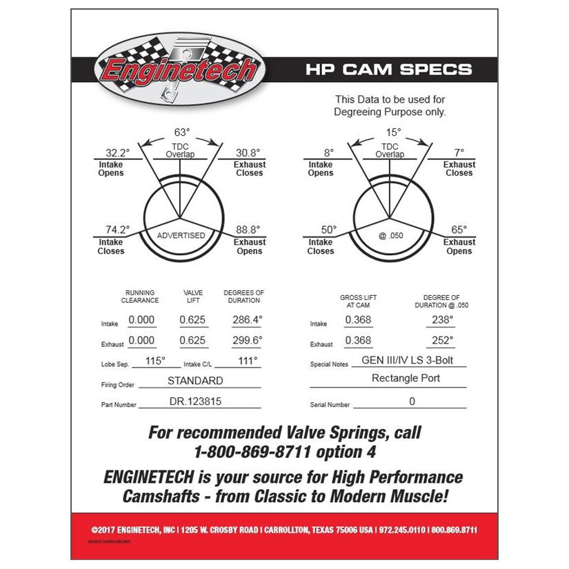 Enginetech High Performance Engine Camshaft Dr. Bumpstick BBPTDR.123815