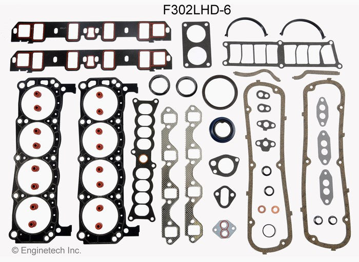 Enginetech F302LHD-6 Engine Full Gasket Set for Ford Cars and Trucks