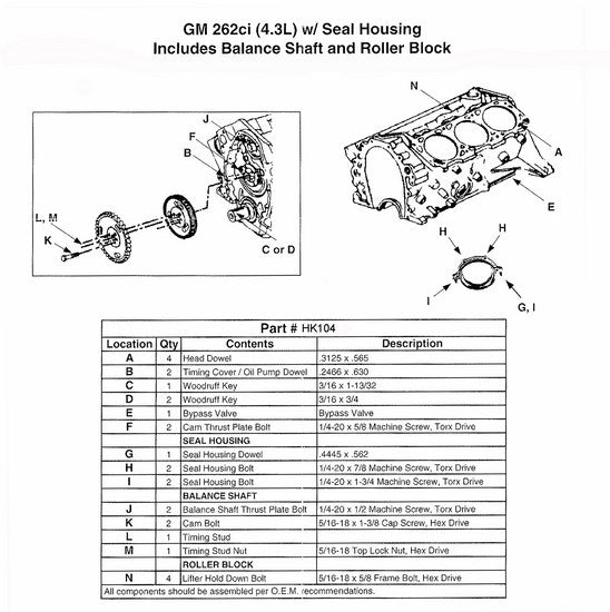 Enginetech HK104 Engine Camshaft Hardware Kit for GMC and Chevrolet 2012 Models