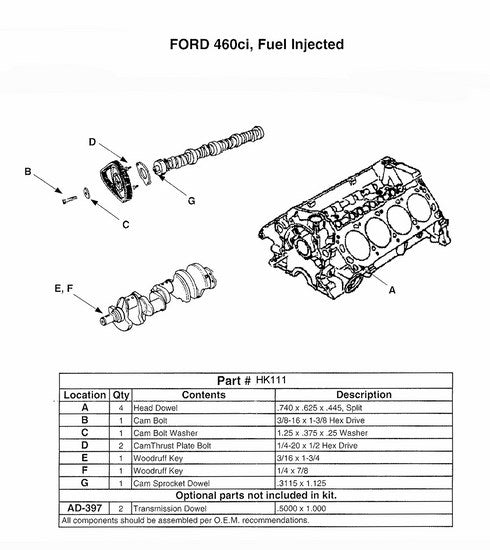 Enginetech HK111 Engine Camshaft Hardware Kit for Ford F-350 (1988-1997)
