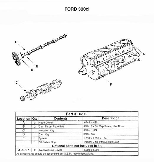 Enginetech HK112 Engine Camshaft Hardware Kit for Ford Trucks and F-100 Models
