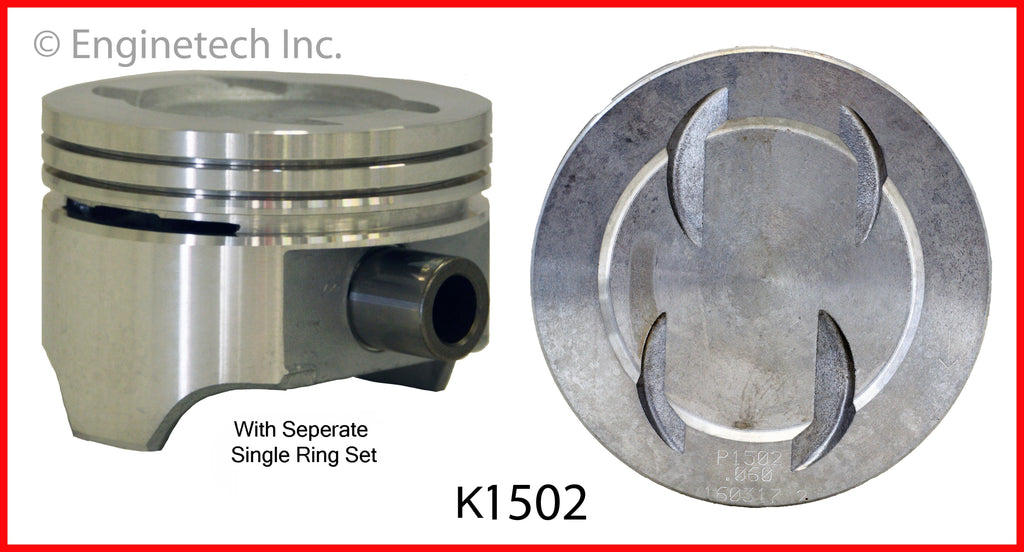 Enginetech K1502(8)060 Engine Piston Kit with Full Ring Stack for Ford 300 and GT40 Models