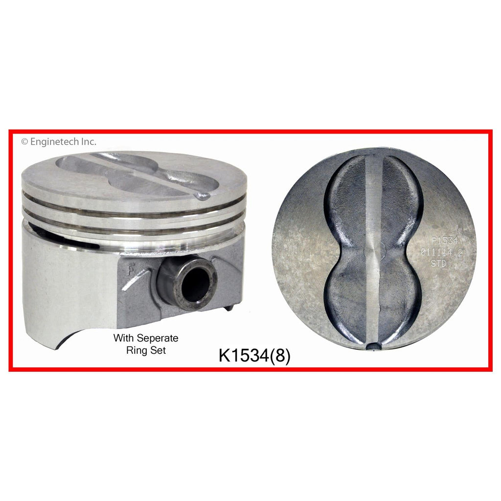 Enginetech K1534(8)040 Engine Piston Kit with Full Ring Stack for Classic Chevrolet and GMC Models