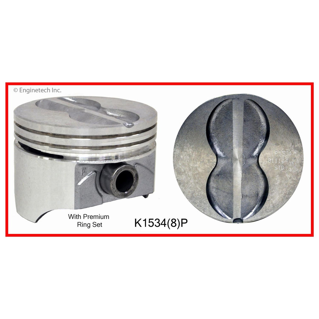 Enginetech K1534(8)PSTD Engine Piston Kit with Separate Full Ring Stack for Classic Chevrolet and GMC Vehicles