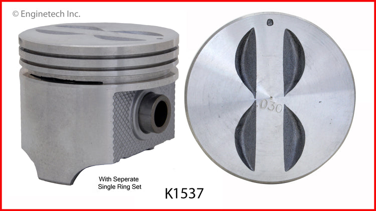 Enginetech K1537(8)040 Engine Piston Kit with Separate Full Ring Stack for Classic Chevrolet Models