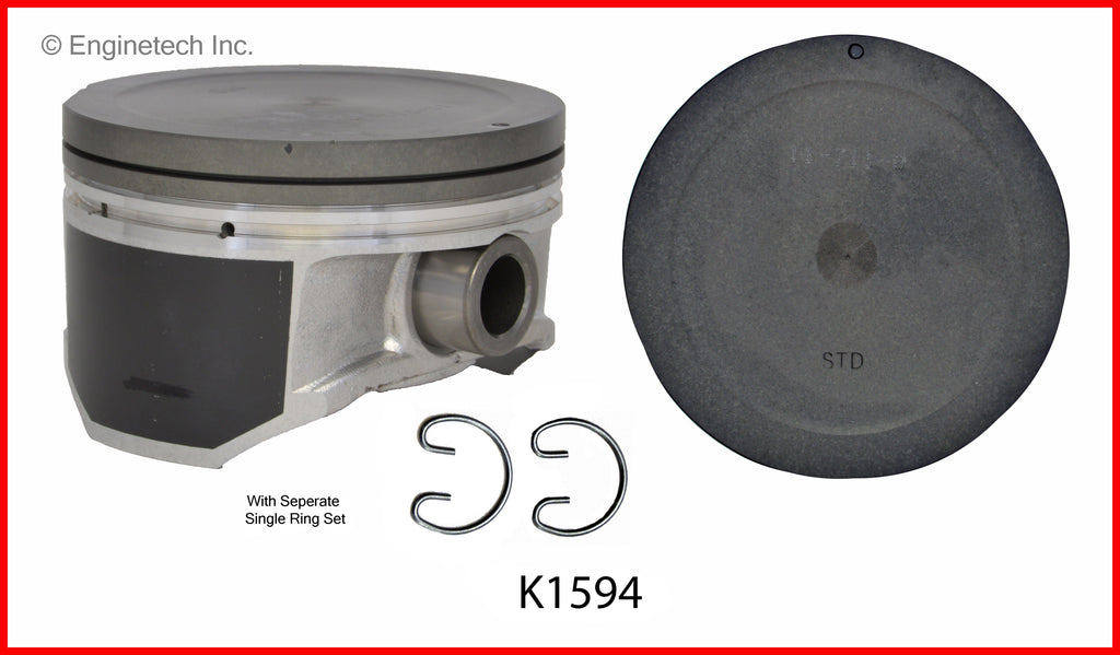 Enginetech K1594(4)PSTD Engine Piston Kit with Full Ring Stack for Toyota Vehicles