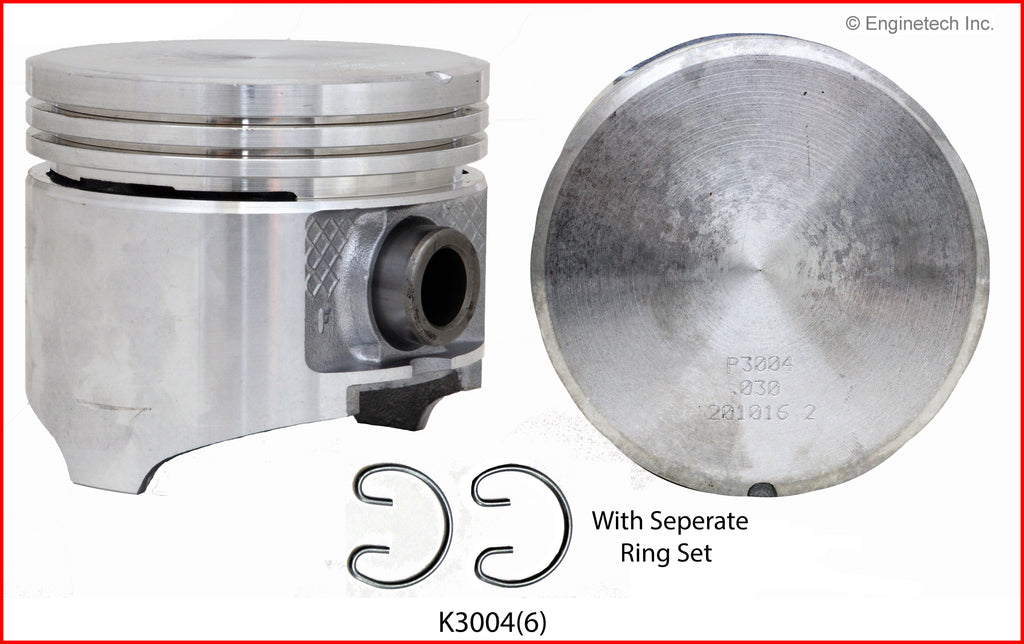 Enginetech K3004(6)030 Engine Piston Kit with Full Ring Stack for Dodge B150 (1988-1997)