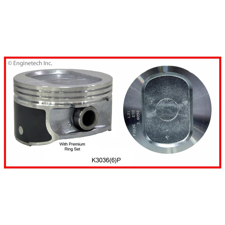 Enginetech K3036(6)P.50 Engine Piston Kit with Full Ring Stack for Ford and Mercury Vehicles