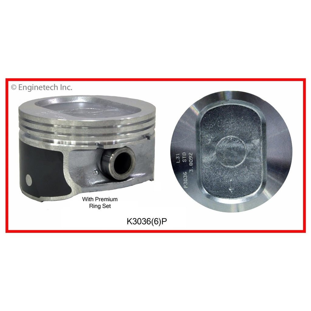 Enginetech K3036(6)P.75 Engine Piston Kit with Full Ring Stack for Ford and Mercury Vehicles