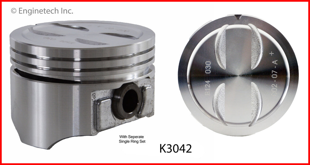 Enginetech K3042(8)P030 Engine Piston Kit with Full Ring Stack for Chevy Trucks and Sedans