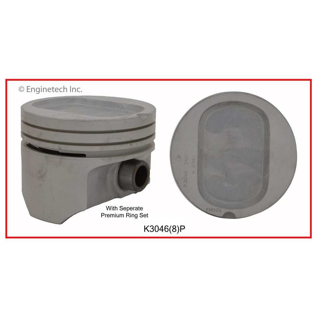 Enginetech K3046(8)P040 Engine Piston Kit with Separate Full Ring Stack for Ford Broncos and E-Series Vans