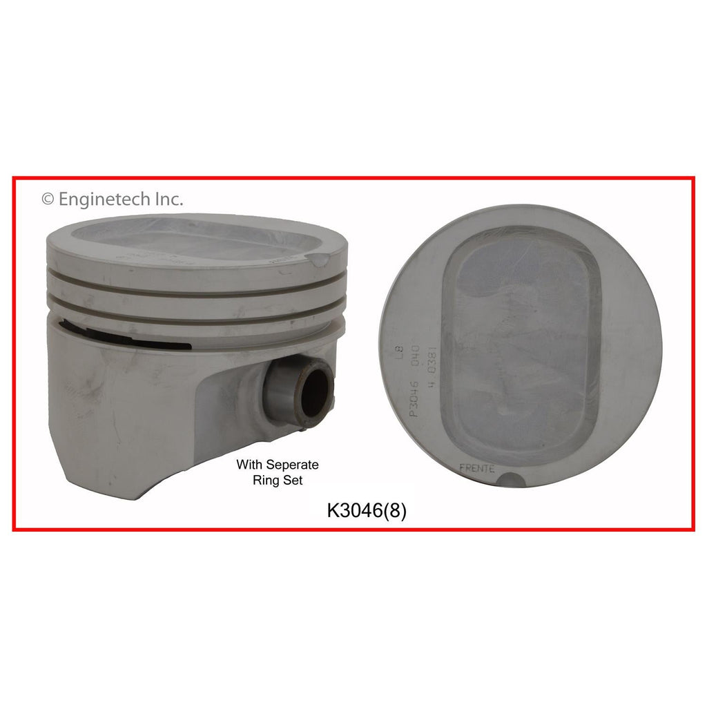 Enginetech K3046(8)030 Engine Piston Kit with Full Ring Stack for Ford Bronco and E-150 Models