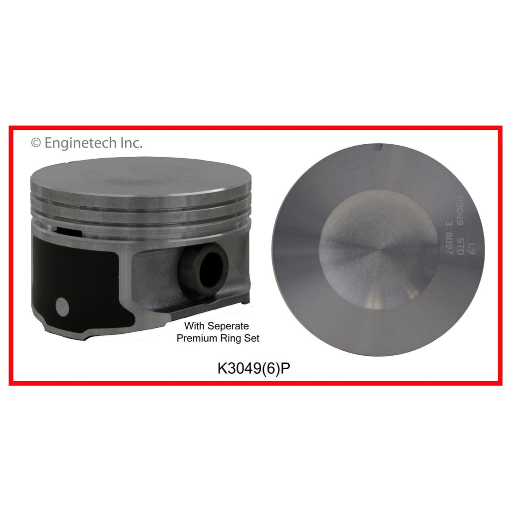 Enginetech K3049(6)PSTD Engine Piston Kit with Full Ring Stack for Ford Mustang and Windstar
