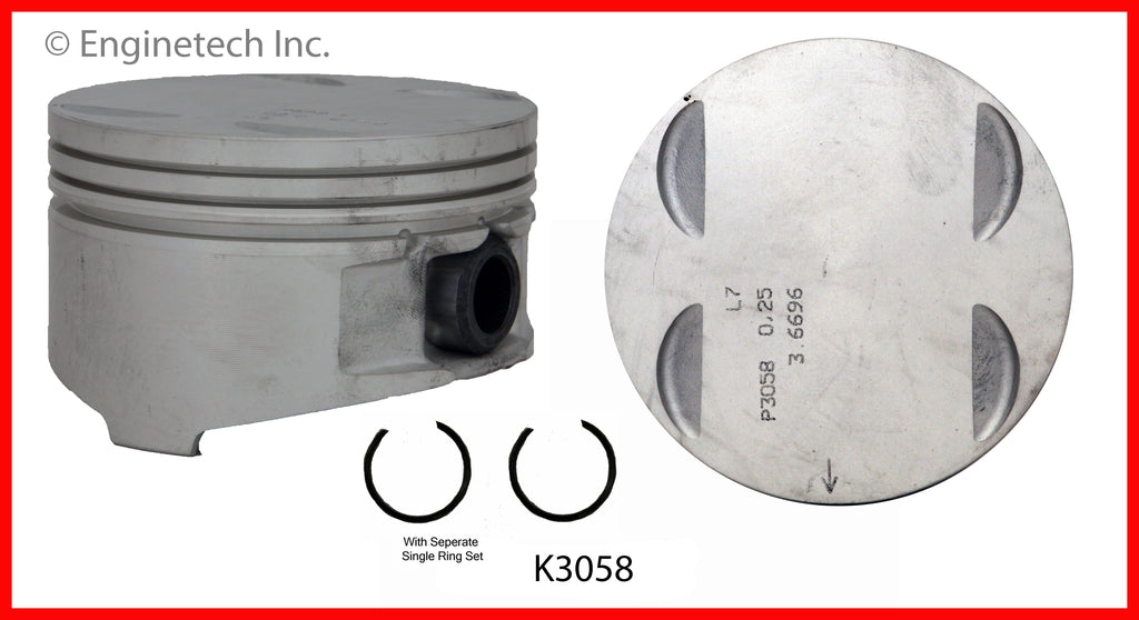 Enginetech K3058(8)P.25 Engine Piston Kit with Separate Full Ring Stack for Cadillac Models