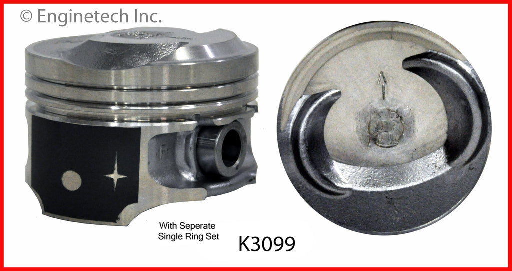 Enginetech K3099(1)STD Engine Single Piston Kit with Separate Ring Stack for Ford Vehicles