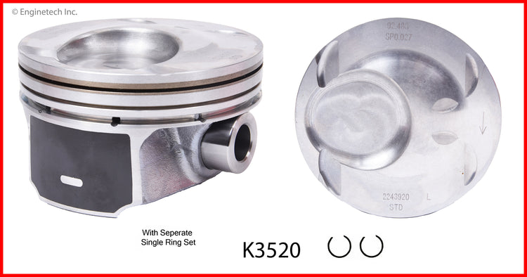 Enginetech K3520(6)PSTD Engine Piston Kit with Separate Full Ring Stack for Ford and Lincoln Models