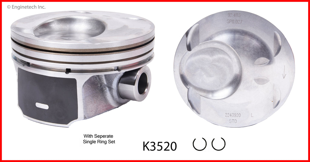 Enginetech K3520(6)P.50 Engine Piston Kit with Separate Full Ring Stack for Ford and Lincoln Vehicles