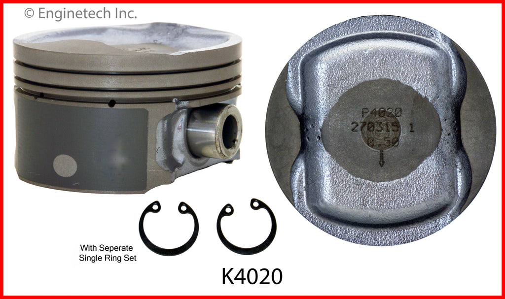 Enginetech K4020(4)PSTD Engine Piston Kit with Full Ring Stack for Nissan Sentra (2012-2011)