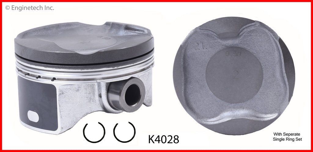 Enginetech K4028(4)PSTD Engine Piston Kit with Separate Full Ring Stack for Toyota and Scion Models