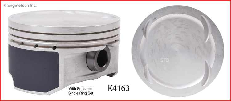 Enginetech K4163(4)P.50 Engine Piston Kit with Full Ring Stack for Hyundai Models
