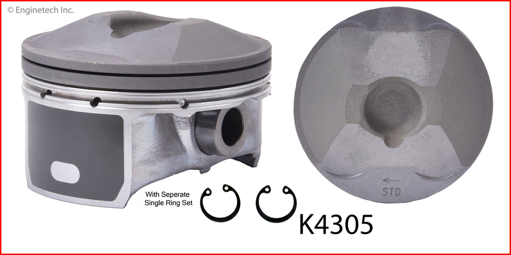 Enginetech K4305(4)PSTD Engine Piston Kit with Separate Full Ring Stack for Mazda 3, 6, CX-5, and Mazda 5