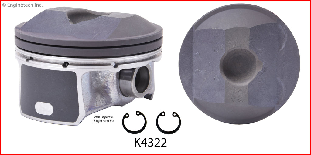 Enginetech K4322(4)PSTD Engine Piston Kit with Separate Full Ring Stack for Mazda Vehicles