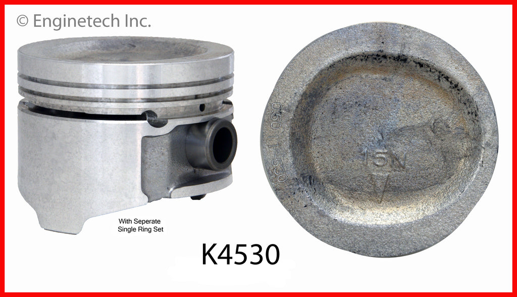 Enginetech K4530(4)P.50 Engine Piston Kit with Full Ring Stack for Hyundai, Dodge, Mitsubishi