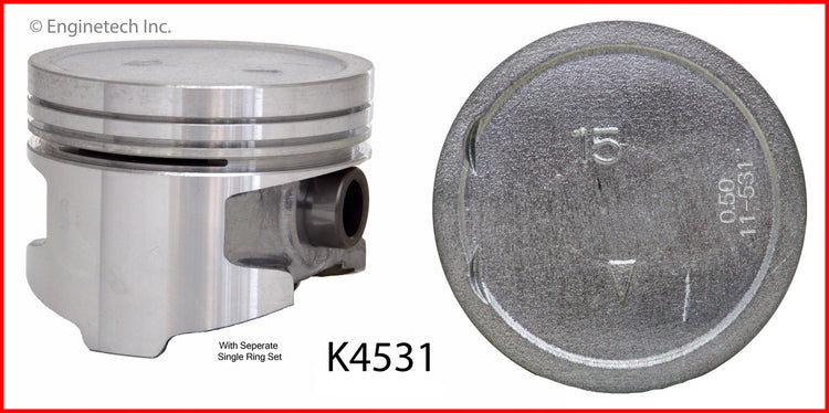 Enginetech K4531(4)P.50 Engine Piston Kit with Separate Full Ring Stack for Dodge, Plymouth, and Mitsubishi Models