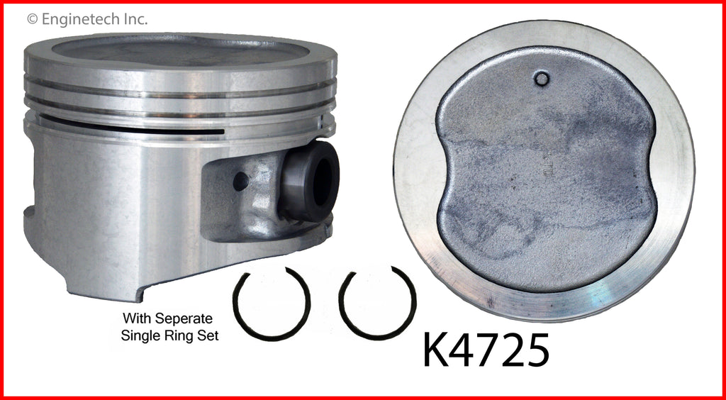 Enginetech K4725(4)PSTD Engine Piston Kit with Separate Full Ring Stack for Honda Civic and Toyota Previa