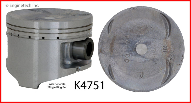 Enginetech K4751(4)PSTD Engine Piston Kit with Separate Full Ring Stack for Honda and Isuzu Engines