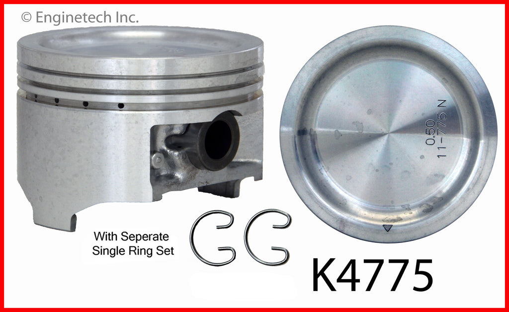 Enginetech K4775(4)PSTD Engine Piston Kit with Separate Full Ring Stack for Suzuki and Chevrolet Models
